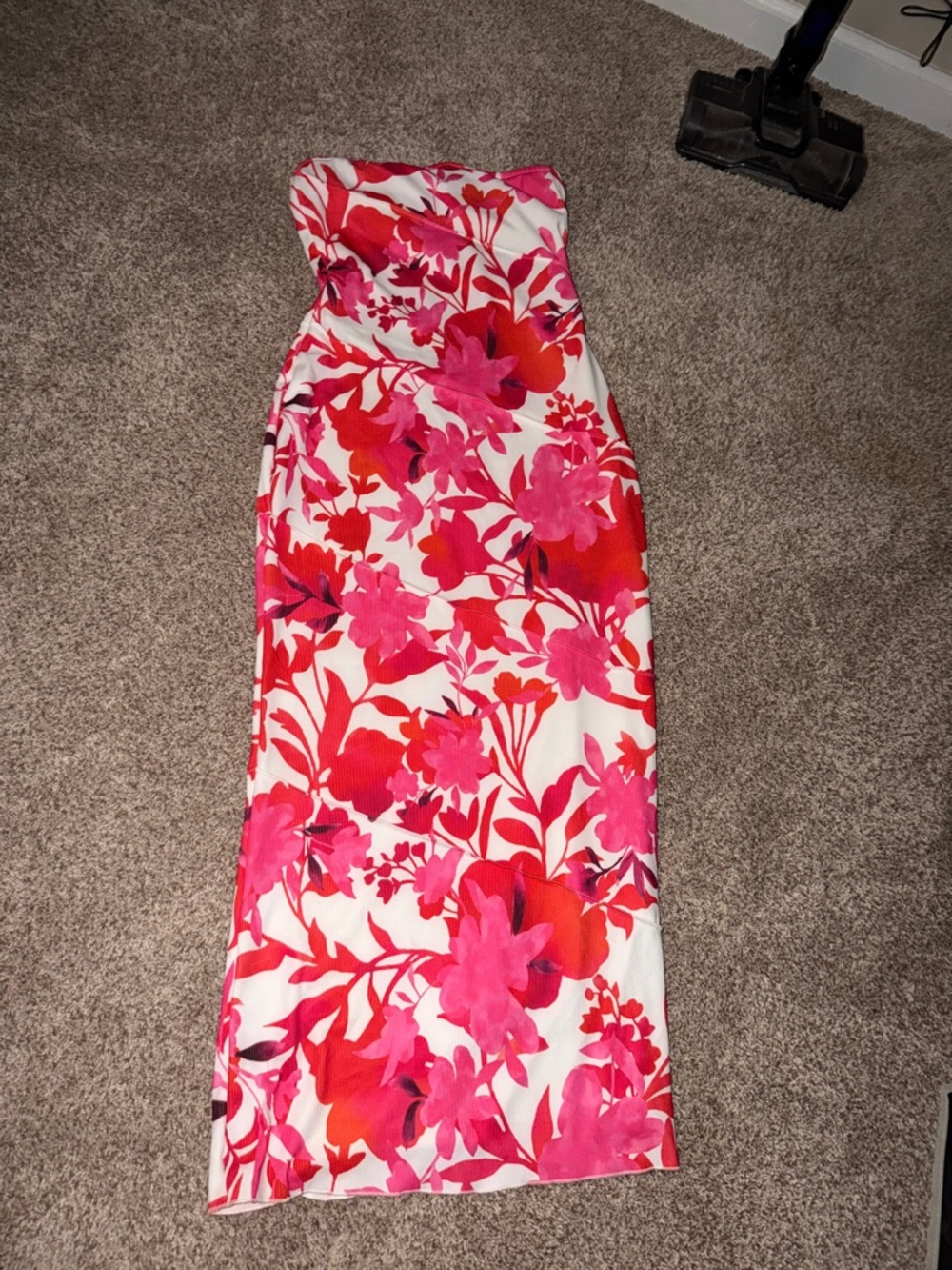 Strapless Floral Maxi Dress in Pink & Red